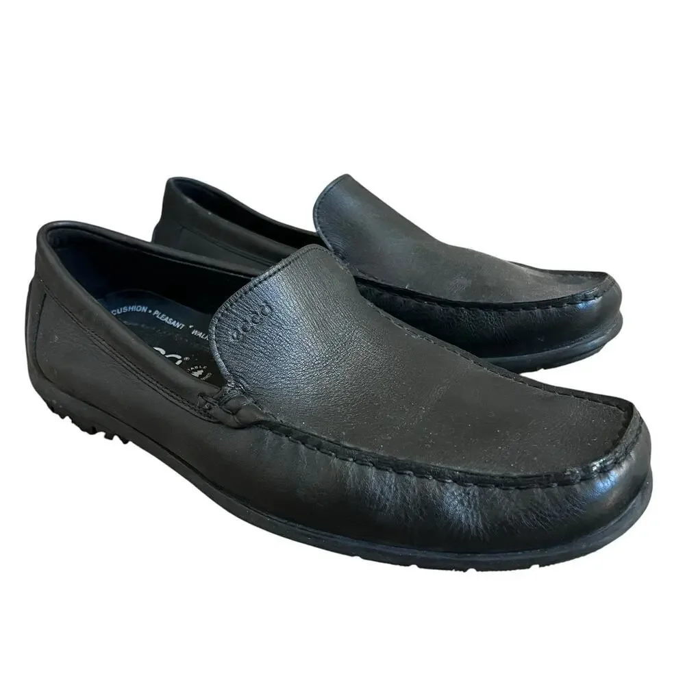 Ecco Black Leather Moc Driving Loafers Size 45 11-11.5 Slip On